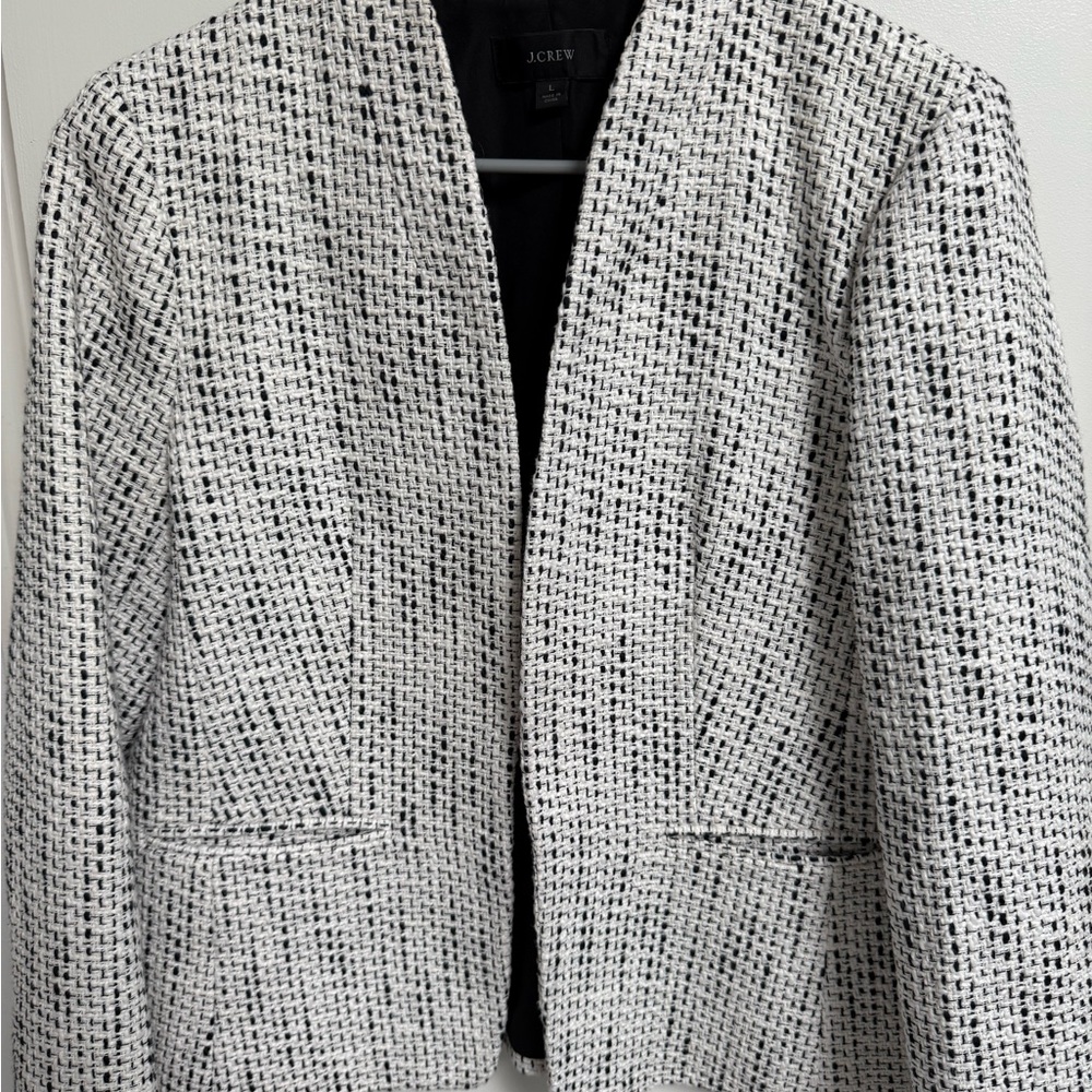 J. Crew Black and White Blazer with Textured Design